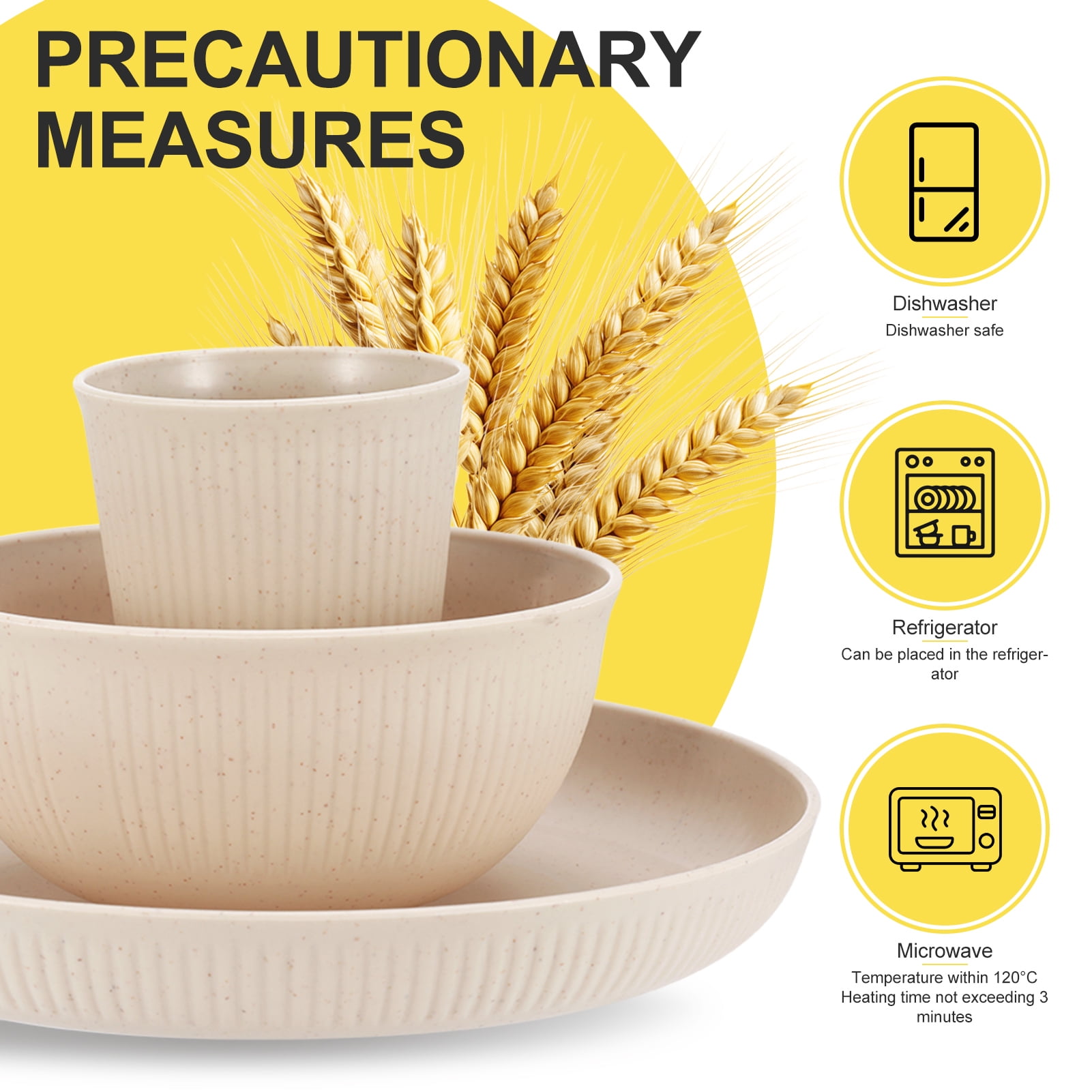 Bocaoying 18 Pcs Wheat Straw Dinnerware Sets, Unbreakable Dinnerware Sets Kitchen Cups Plates and Bowls Sets Plates Set Reusable Microwave Dishwasher Safe
