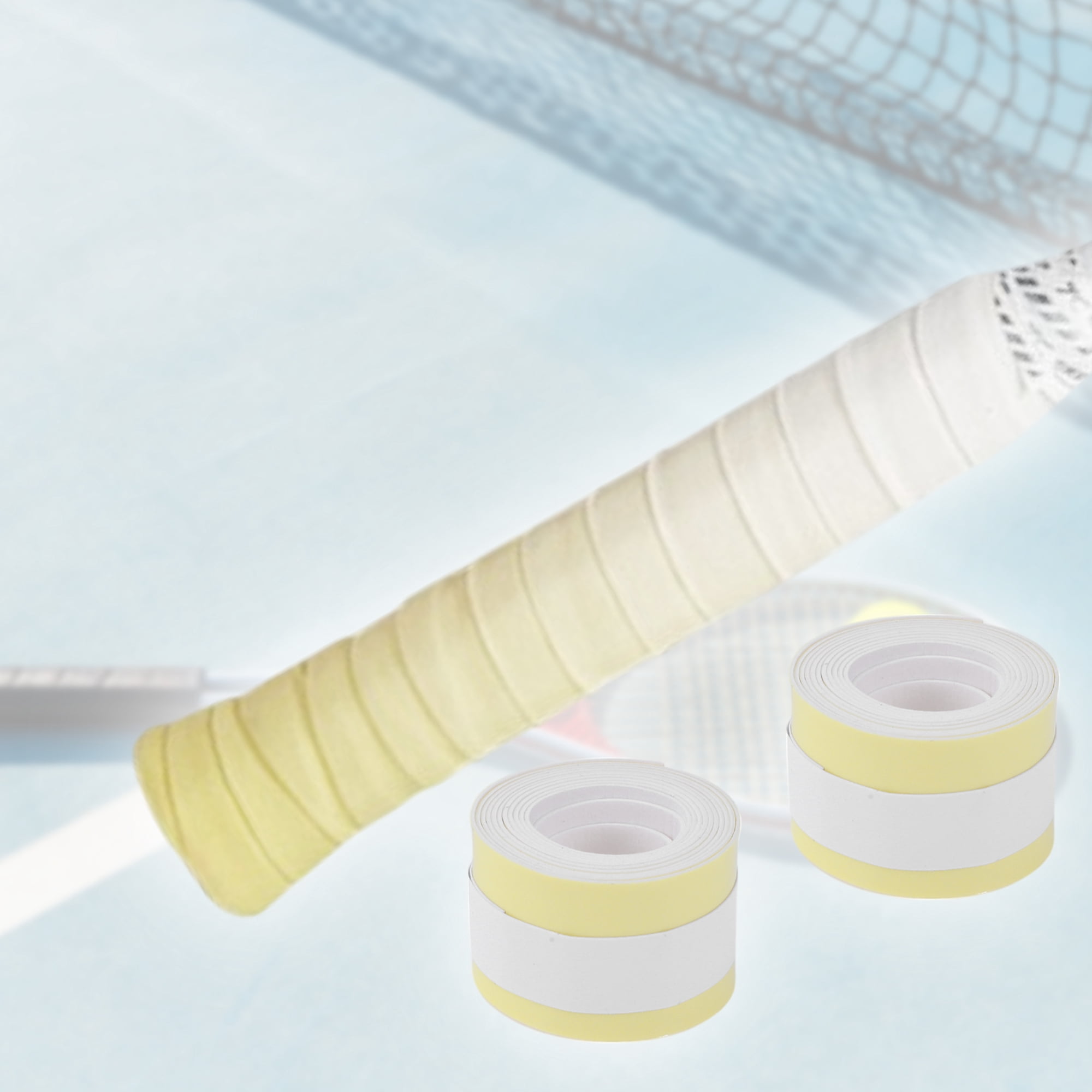 Unique Bargains 2 Pcs Tennis Racket Grip Tape Dry Overgrip Tape Gradient Yellow White