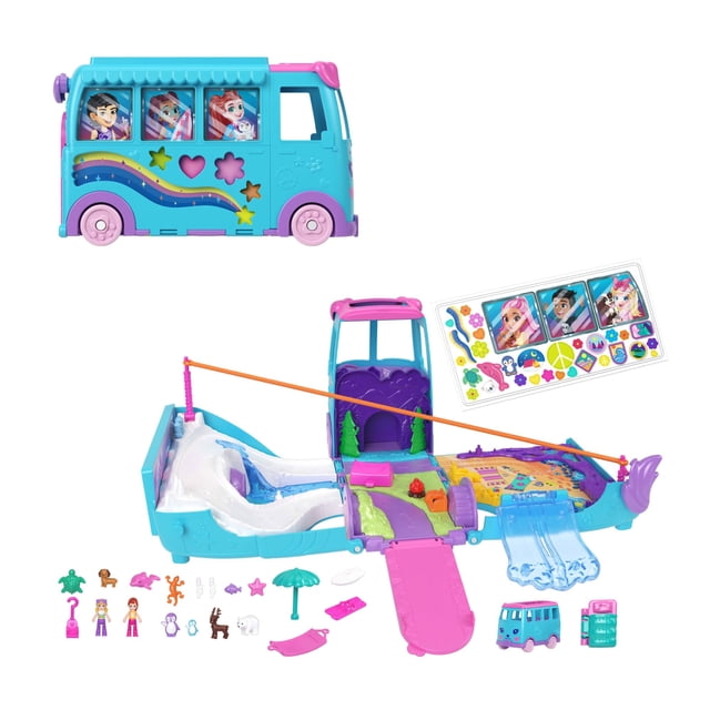 Set de Juego Mattel Polly Pocket Aventura Sobre Ruedas con Mascotas