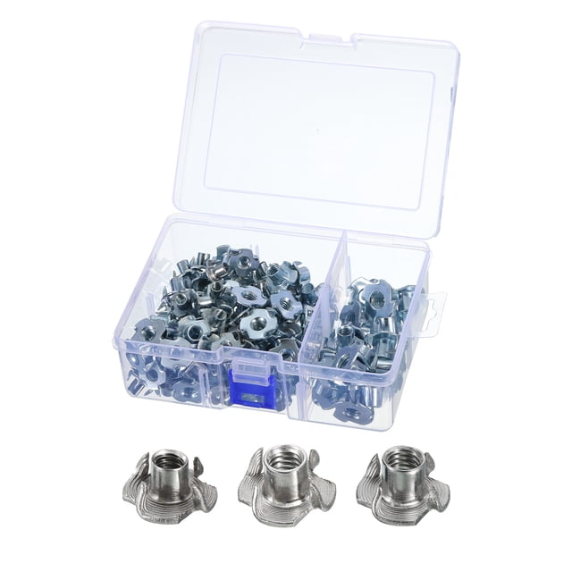 Uxcell T-nut 120 Pack 1/4"-20, 5/16"-18, 3/8"-16 Zinc Plated Steel 4 Pronged Tee Nuts