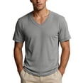 thumbnail image 2 of Stamzod Mens Shirts Summer V-Neck Corduroy Pullover Tops Loose Casual Short Sleeve T-Shirts Plus Size Men Clothing Gray M, 2 of 9