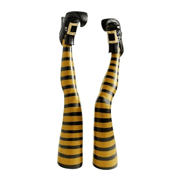 2 Pieces Witch Legs Props Decoration Yellow and Black Striped for Outdoor Yard Lawn Garden Decor