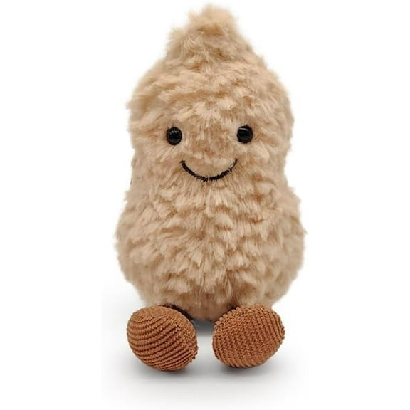 Plush Peanut Soft Toy, 5.9‘’ Peanut Plush Doll for Children, Beige Fluffy Stuffed Doll with Feet, Cute Smiling Plush Doll Gift for Birthday and Valentine's Day