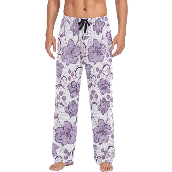Purple Flowers Ghost Pajama Pants, Men's Lounge Pants Light with Drawstring and Pockets, Christmas New Year Birthday Father's Day Gifts