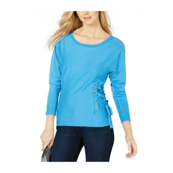 I-N-C Womens Lace Up Sides Pullover Sweater brightblue 2XL