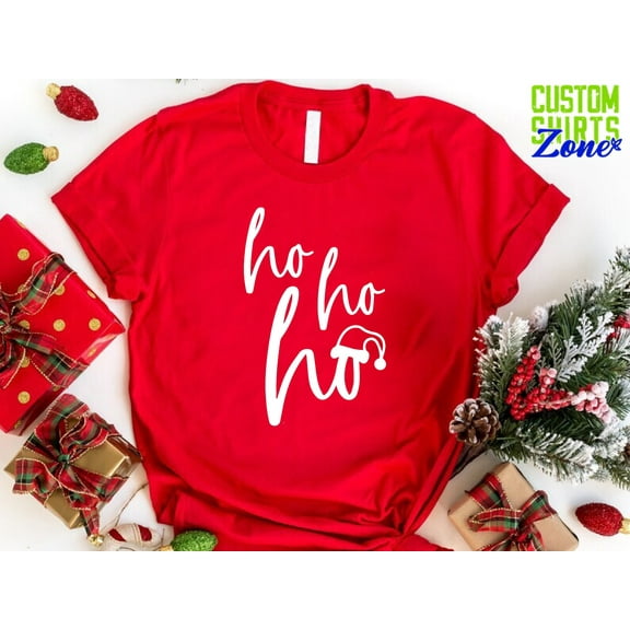 DeliFri Ho Ho Ho Christmas Shirt, Christmas Santa Shirt, Santa Hat Shirt, Christmas Matching Shirt, Holiday Gift for Family, Merry Christmas Tee