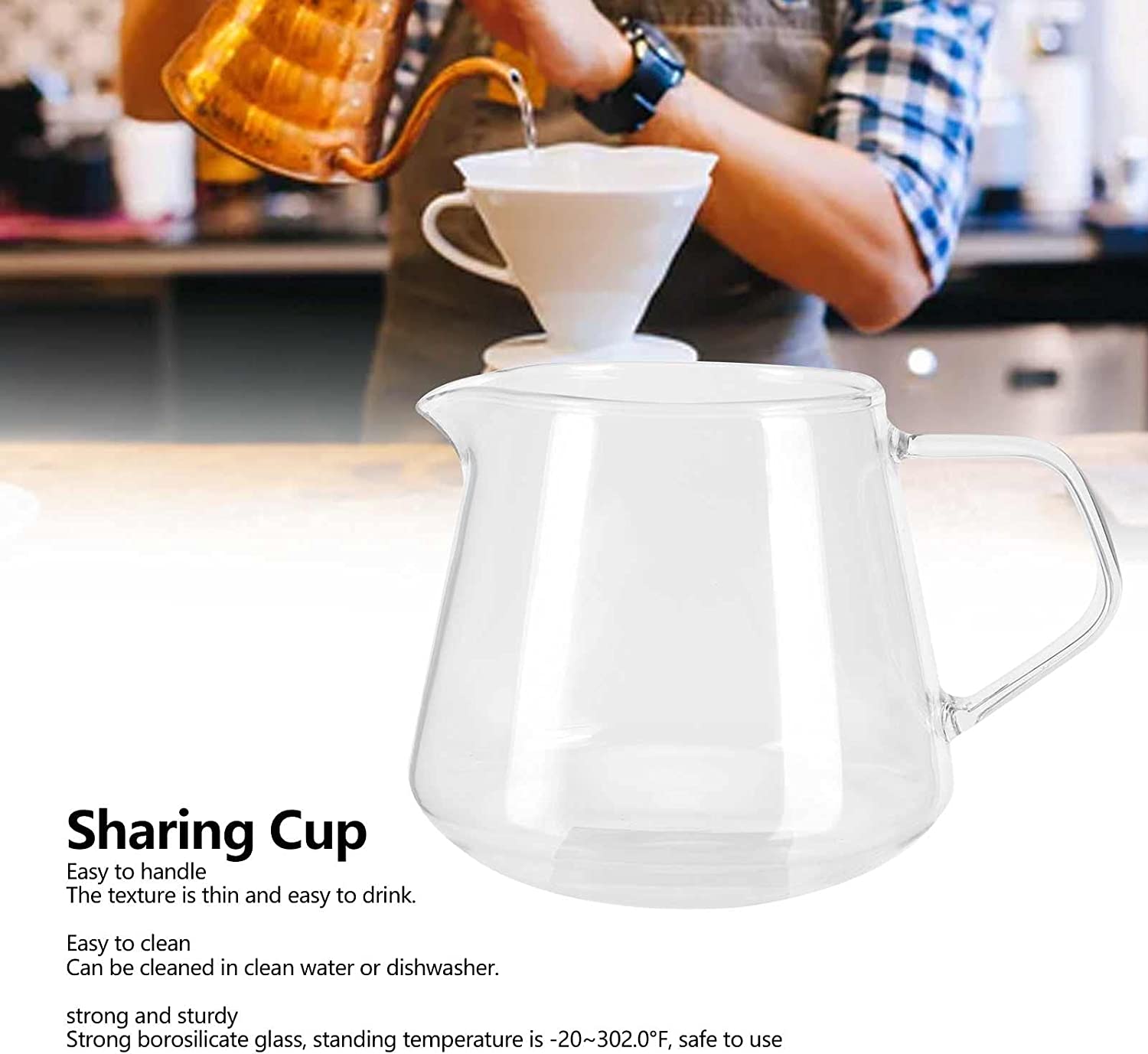 ABCISI Glass Coffee Server, 22oz Glass Coffee Carafe Manual Pour Over Coffee Maker Teapot Clear Water Kettle Pitcher for Brewing Coffee Milk Tea, Ideal for Home, Office, and Café (22oz/650ml)