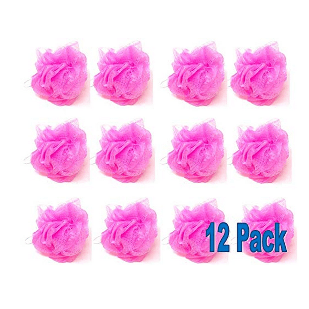 12 PINK Bath or Shower Sponge Loofahs Pouf Small/Medium Mesh Assorted