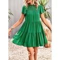 thumbnail image 3 of Womens Ruffle Short Sleeve Pleated Tiered Mini Dress Smocked Babydoll Flowy Beach Sundress, 3 of 6