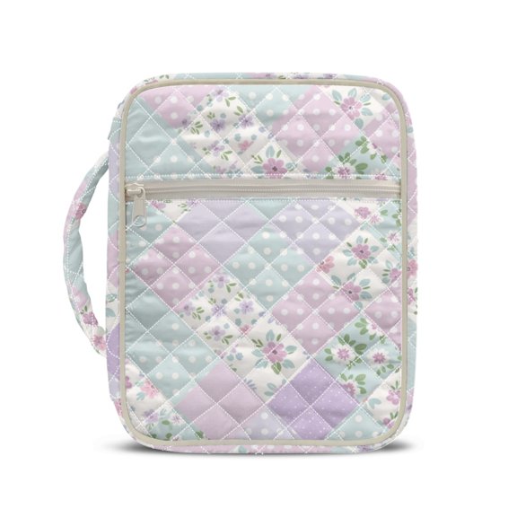 HELLHERO Lavender Floral Ditsy Easy to Carry Quilted Bible Cover for Daily Use Casual Outings, Polyester Fabric Bible Cover Case with Pockets