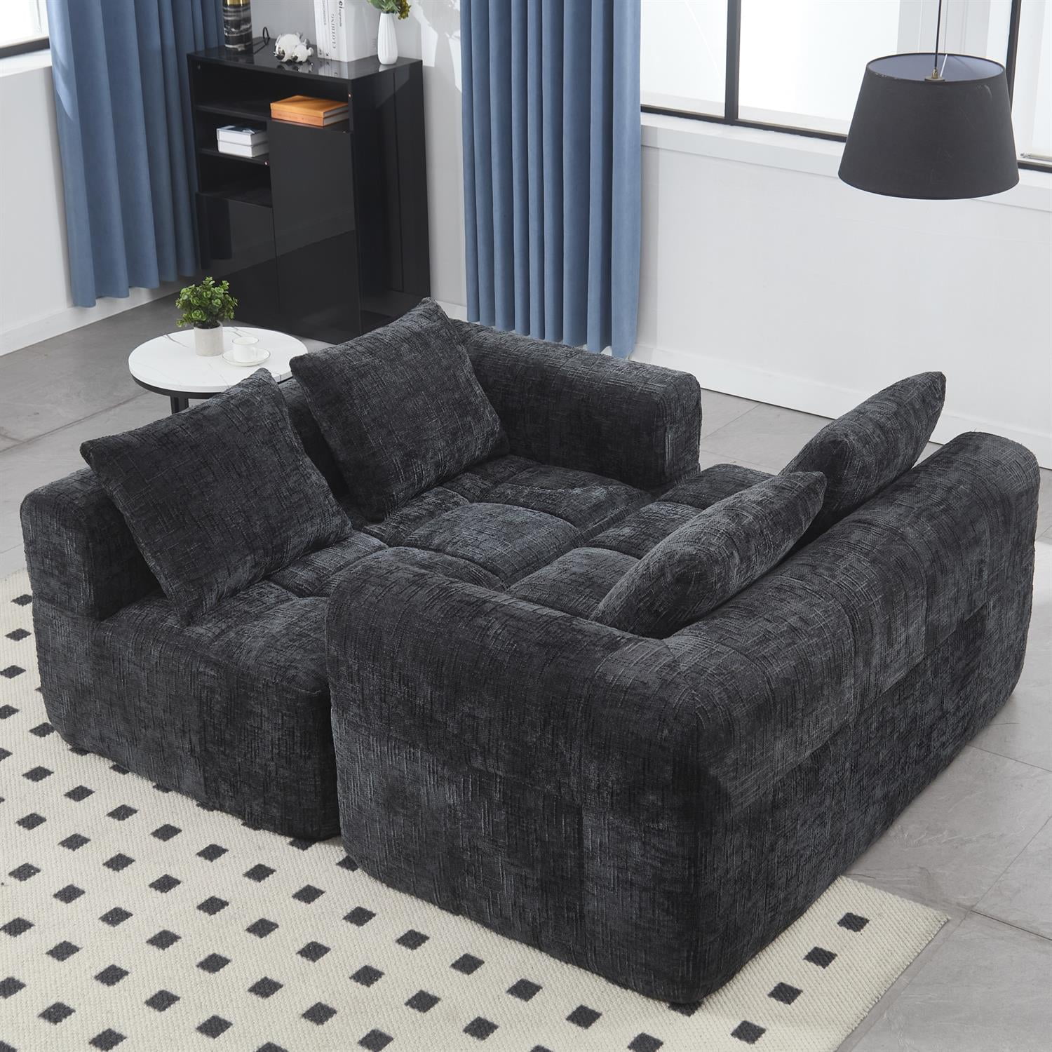 Demi Bonn 62" Plush Chenille Loveseat Sofa, Modular Sleeper for Living Room, Bedroom, Apartment Lounge, Stylish & Comfortable Couch, Black