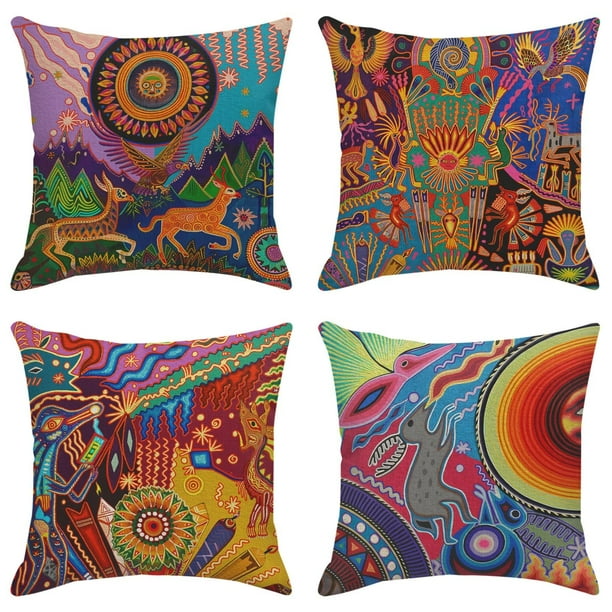 Juego de 4 fundas de almohada Sanwarm Home Decor, 45 x 45 cm, lino y algodón