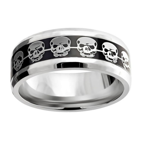 Men's Stainless Steel Skull Ring Wedding Band - Biker Jewelry