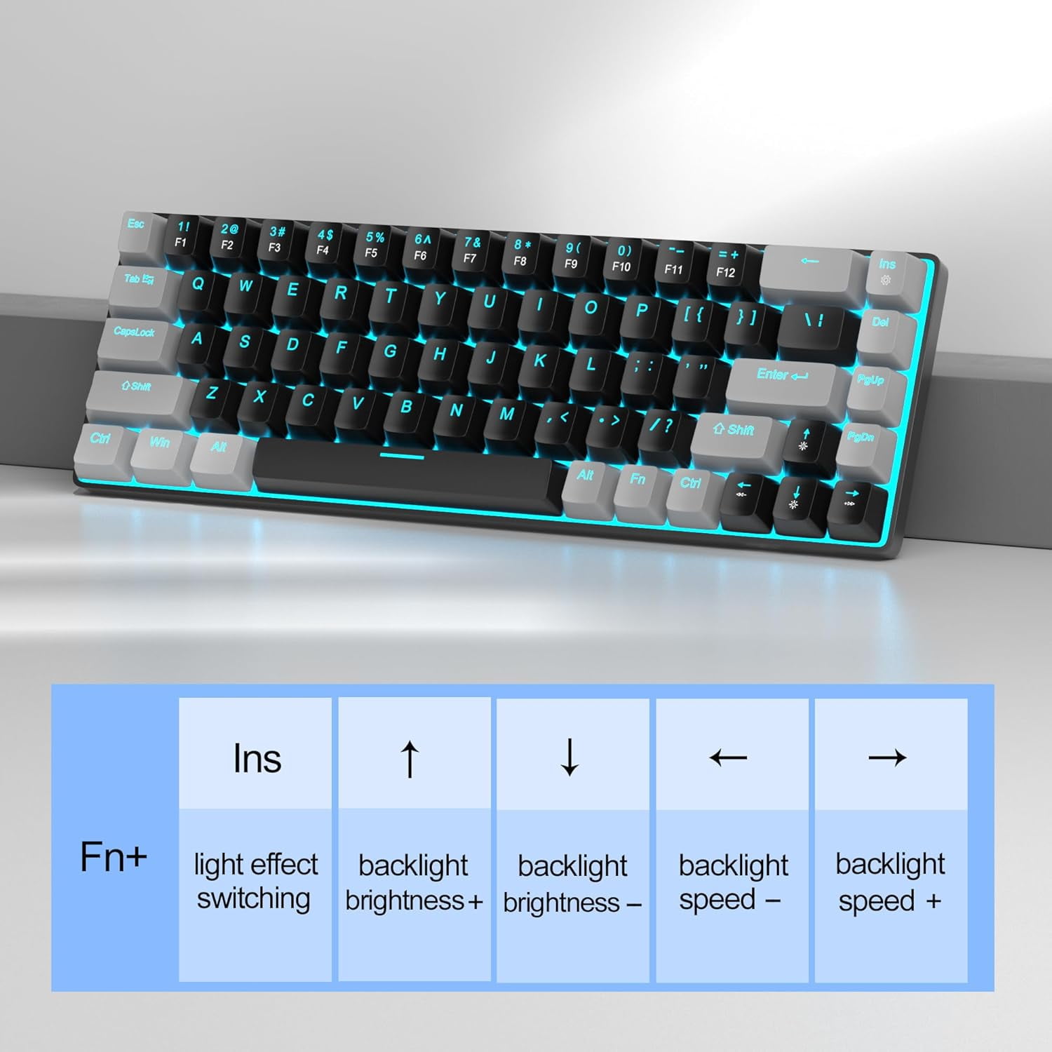Portable 60% Mechanical Gaming Keyboard, MageGee MK-Box LED Backlit Compact 68 Keys TKL Wired Office Keyboard with Red Switch for Windows Laptop PC Mac - Black/Grey