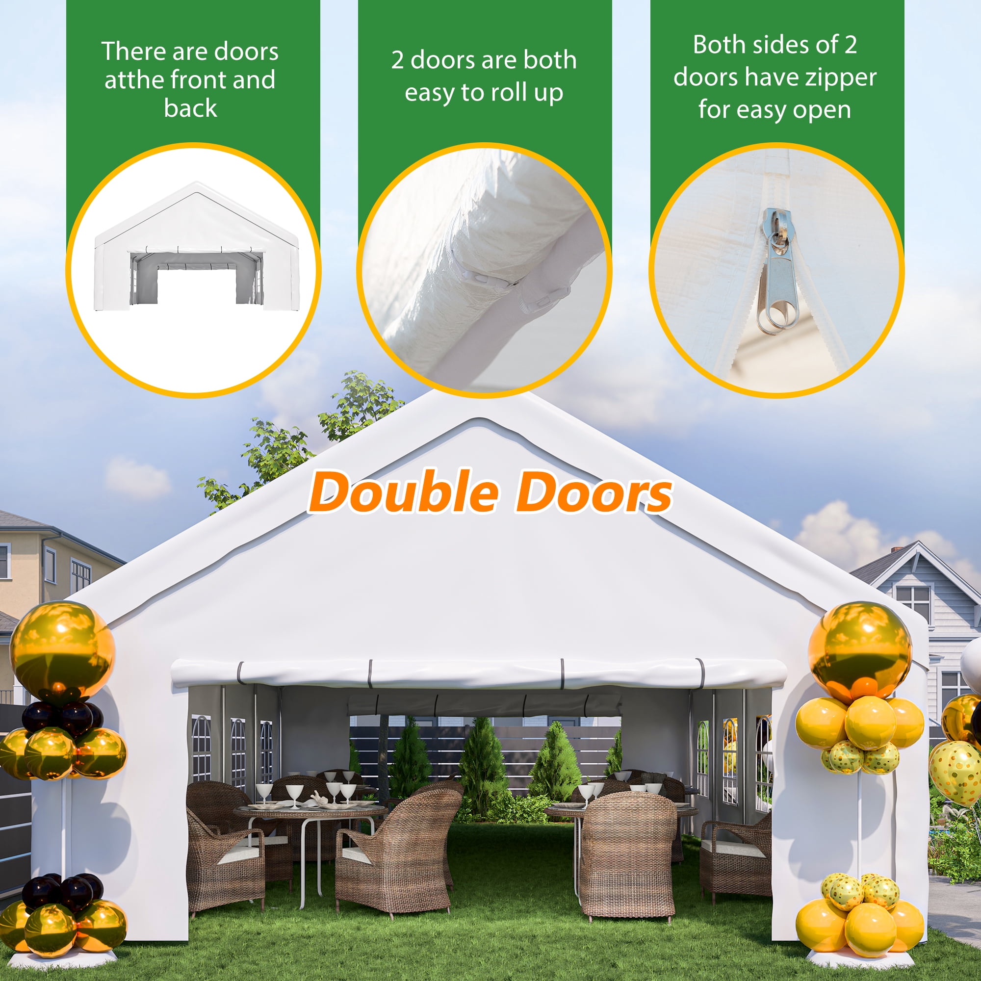 MAYEERTY 20x32FT Party Tent, 3 Storage Bags Removable Sidewalls for Wedding BBQ Camping Carport