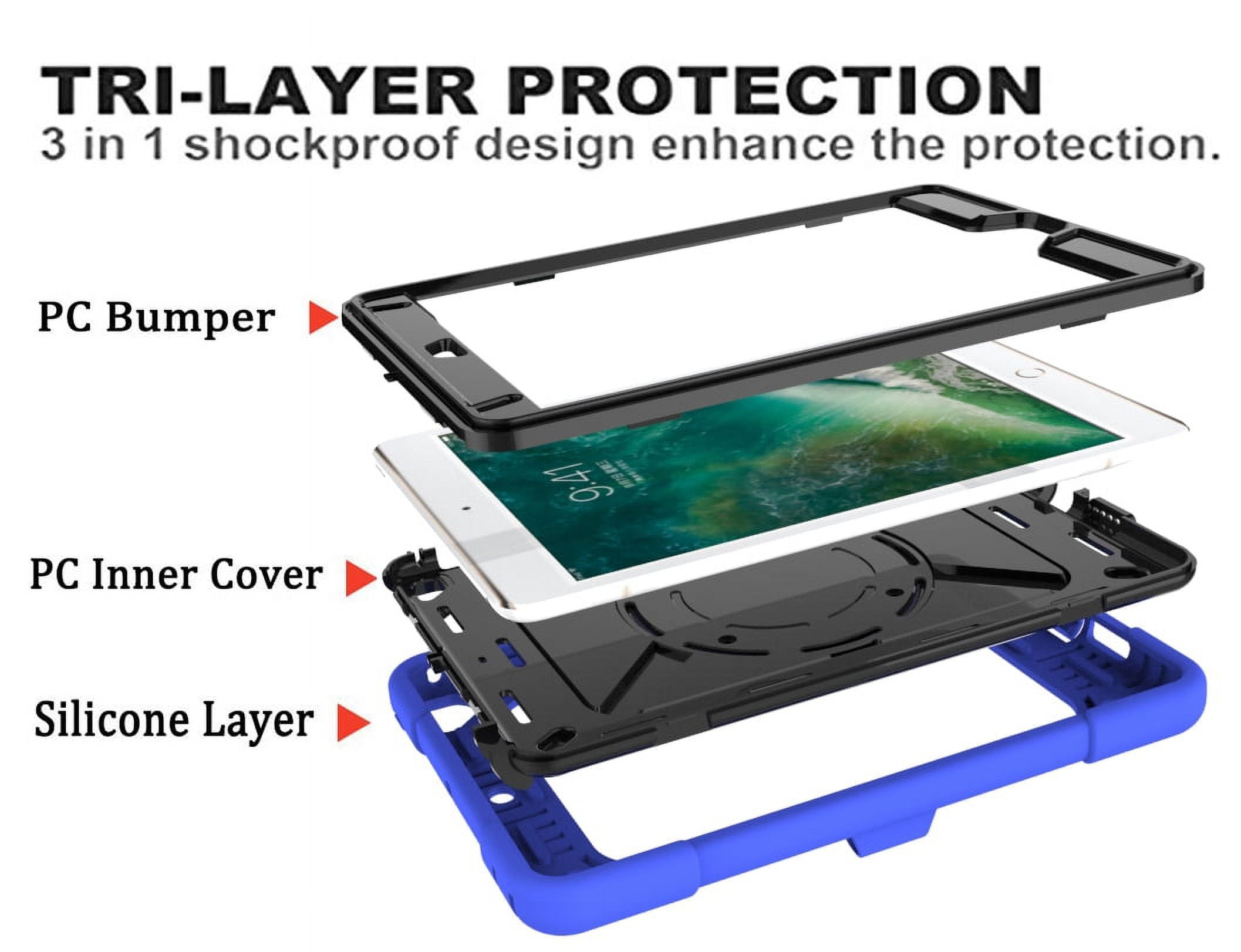 iPad Air 2 Case, iPad Pro 9.7" Case,Allytech Heavy Duty Shockproof Protective Covers with 360 Rotate Stand /Hand Strap/ Should Belt /Pencil Holder Covers for Apple iPad Air 2/ Pro 9.7",Darkblue/Black