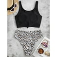 thumbnail image 3 of ZAFUL for Women's Swimwear Knot Dalmatian Print High Waisted Tankini Swimsuit Leopard XL, 3 of 3