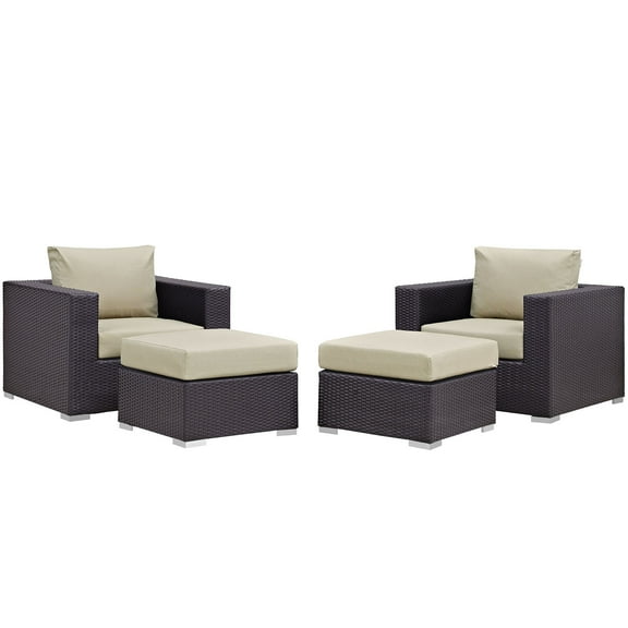 Modern Contemporary Urban Design Outdoor Patio Balcony Four PCS Sectional Sofa Set, Beige, Rattan