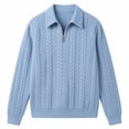 thumbnail image 5 of HAOTAGS Men’s Zip-Up Polo Shirts Lightweight Clean Minimalist Design, Subtle Textured Knit Casual Layering Pullover Tops Light Blue Size L, 5 of 6