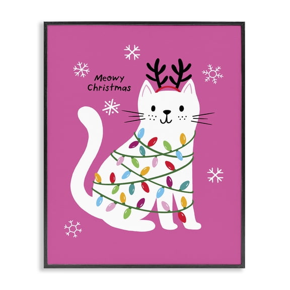 Stupell Industries Meowy Christmas Cat Pun Animals Painting Black Framed Art Print Wall Art, 11 x 14