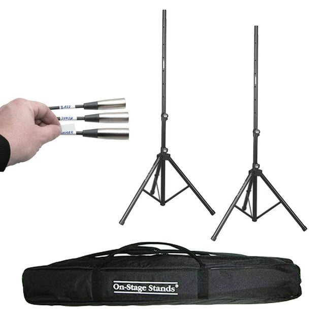 On Stage SS7761B All-Aluminum Tripod Speaker Stand (2-Pack) + On Stage Speaker Stand Bag SSB6500 + Hosa Label A Cable Kit 60 Peel Off Labels LBL-466
