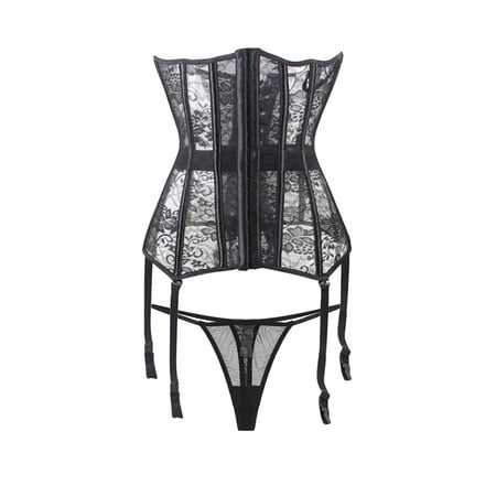 

Women s Waist Cincher Corset Bustier and Low Waist See Through G-String