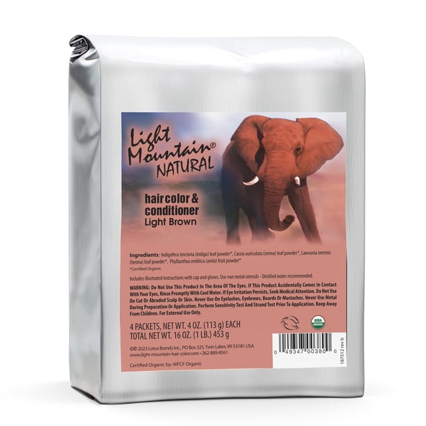 Light Mountain Henna Color y acondicionador para el cabello – Tinte para el cabello marrón claro para hombres/mujeres, polvo de hoja de henna orgánico y botánicos, color de cabello semipermanente sin