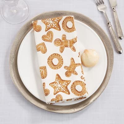 

Fennco Styles Holiday Gingerbread Print Cotton Cloth Napkins 20 W X 20 L Set of 4 - Brown Festive Dinner Napkins for Home Christmas Décor Banquet Family Gathering and Special Events