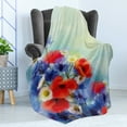 thumbnail image 4 of Flower Soft Flannel Fleece Throw Blanket, Close up Structured Bouquet with Flower Types Poppy Peacefulness Indulging Design, Cozy Plush for Indoor and Outdoor Use, 50" x 70", Red Blue, by Ambesonne, 4 of 5