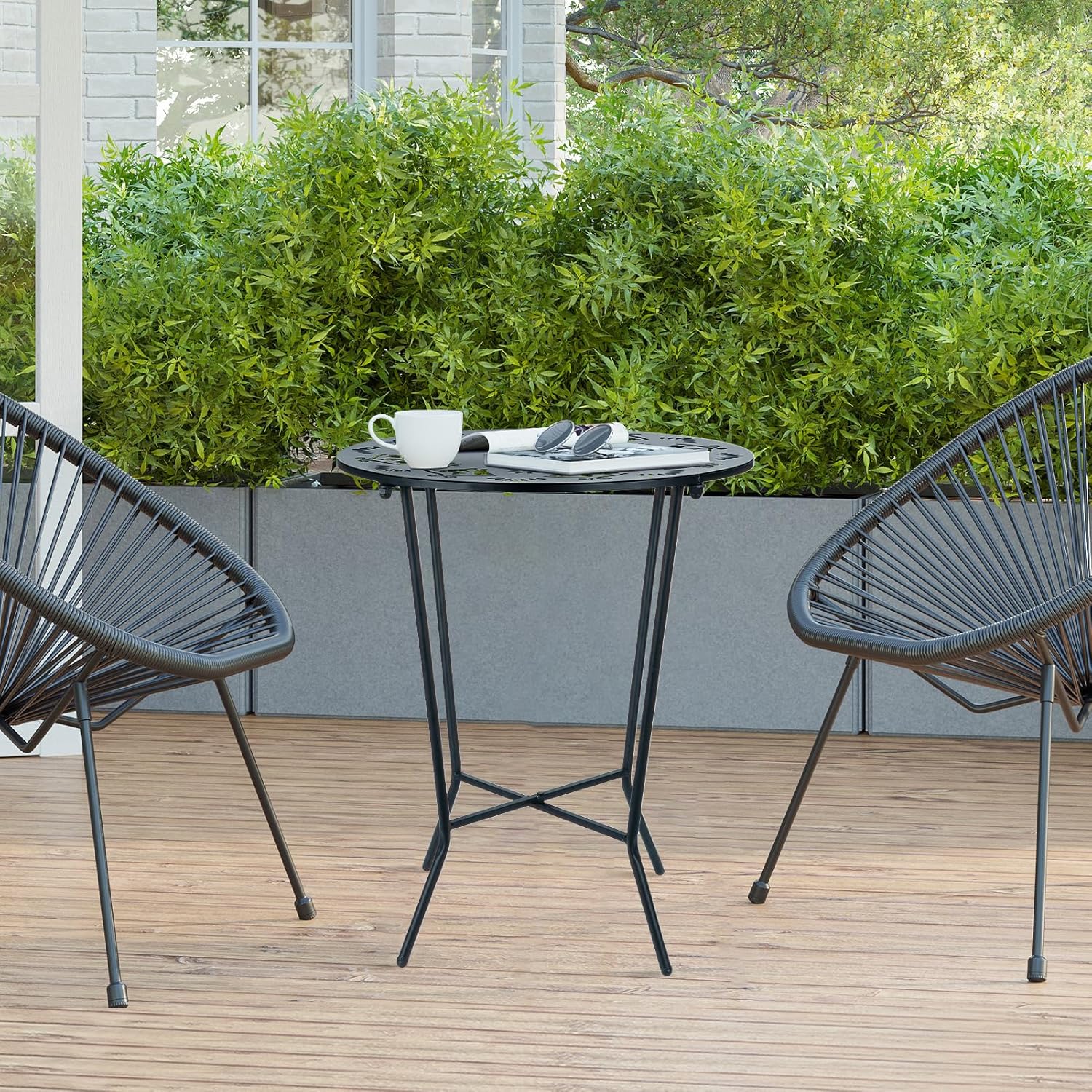 KABB Tall Durable Rustproof Iron Side Table, Weather Resistant Outdoor End Table for Garden, Balcony, Yard