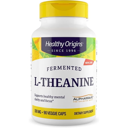 Healthy Origins L-Theanine 100 mg (AlphaWave  Supports Relaxation Without Drowsiness  Brain Support  Non-GMO  Gluten Free)  90 Veggie Caps
