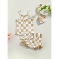 thumbnail image 2 of Wassery Baby Girl Summer Romper Tops 3 6 12 18 Months Infant Girls Checkerboard Floral Print Sleeveless Jumpsuit and Casual Ruffle Shorts Outfit 0-18M, 2 of 9