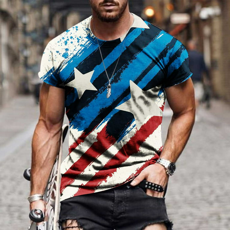 Men Tshirts T-Shirts Short Sleeve Casual Vintage Independence Day Graphic  Multicolor Printed T-Shirt Workout Sports Graphic Tee Male Holiday Vacation  Tee Clothes 