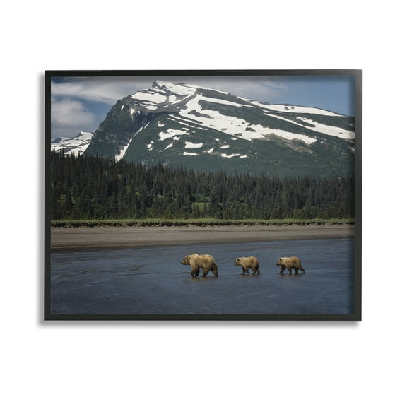 Stupell Industries Bears Crossing Icy River Landscape Photography Black Framed Art Print Wall Art, 14 x 11