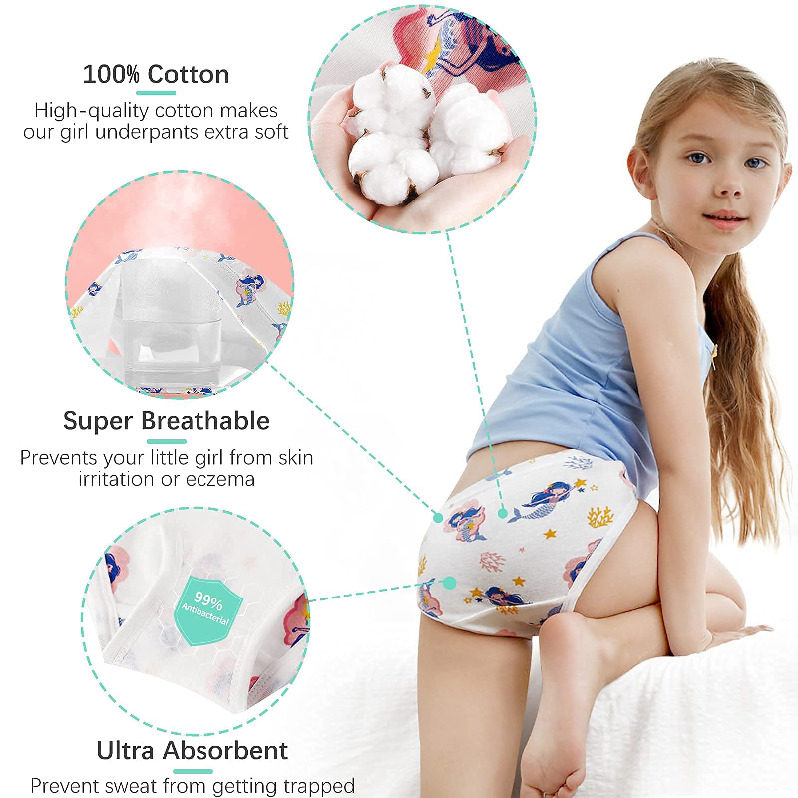 Love Diana Girls' 7-Pack 100% Combed Cotton Underwear with Fun Prints with  Honey in Sizes 4 and 6