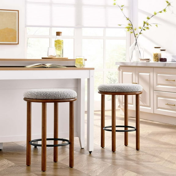 Fable Boucle Fabric Counter Stools - Set of 2 in Walnut Taupe