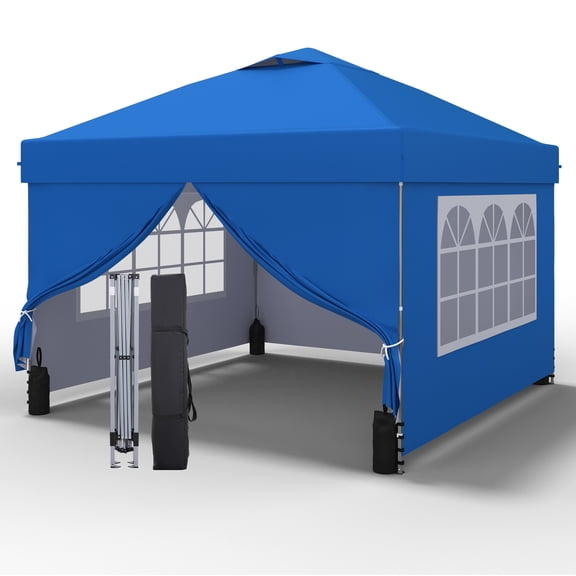 Ainfox 10x10 Pop up Canopy Tent with Sidewalls and Weighted Sandbags,Instant Outdoor Shade Gazebo,Blue