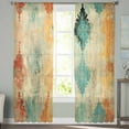 thumbnail image 3 of Orange Teal Red Semi Sheer Curtains 84 Inch Length 2 Panels Set, Boho Ethnic Abstract Splashing Art Sheer Kitchen Curtain Privacy Voile Window Curtain for Living Room Bedroom Rod Pocket Drapes, 3 of 7