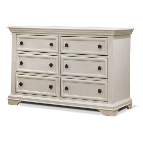 Pemberly Row Wood Double Dresser for Nursery in Brushed Ivory