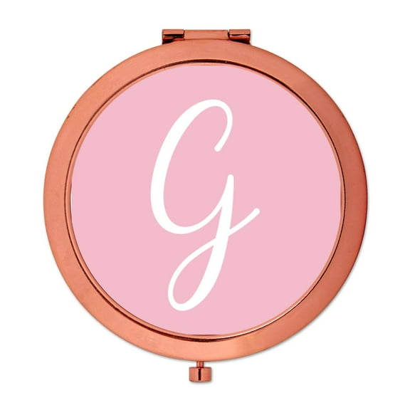 Koyal Wholesale Rose Gold Compact Mirror Bridesmaid's Wedding Gift, Blush Pink, Monogram Letter G, 1-Pack