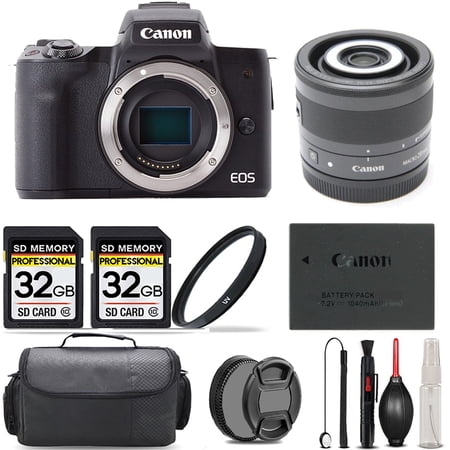 Canon EOS M50 Mark II Mirrorless Camera (Black) + 28mm f/3.5 Macro IS STM Lens + UV Filter + 64GB + Bag & More!