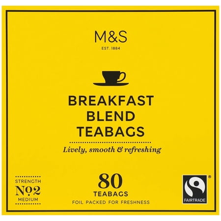 Marks & Spencers M&S Fairtrade Breakfast Blend Tea Bags - 80s - Imported from the UK by Sentogo-DEL
