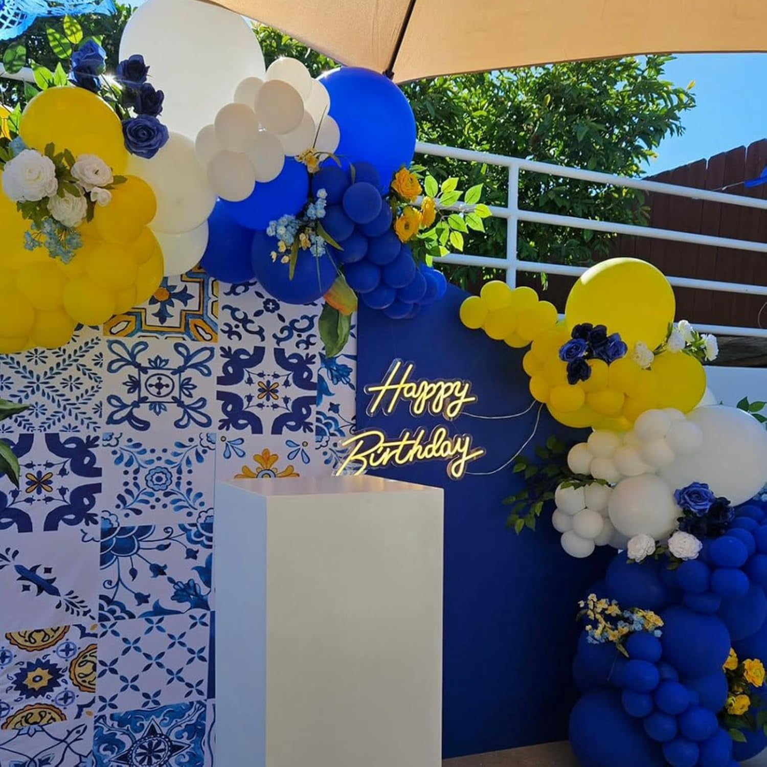 Royal Blue and Yellow Balloons Arch Garland Kit,134pcs Dark Blue White Lemon Yellow Balloons for Boy Oh Baby Shower Bridal Shower Gender Reveal Graduation Birthday Party Decorations