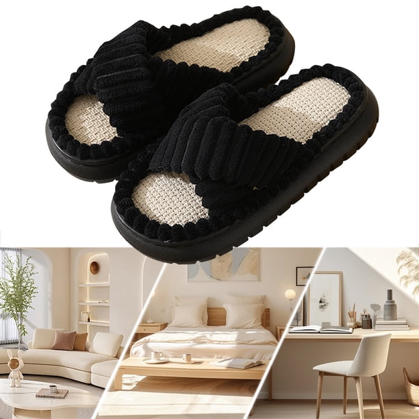 Pantuflas Peludas Con Punta Abierta para Mujer Acogedoras Banda Cruzada Felpa Otoño E Invierno