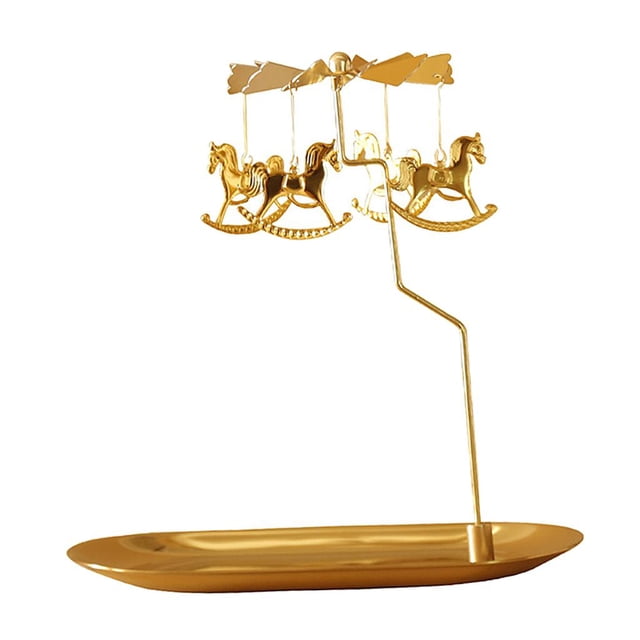 GUOOL Christmas Rotating Candlestick Carousel Rotating Christmas Tree Tealight Candle Golden