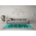 thumbnail image 3 of Ahgly Company Machine Washable Indoor Square Oriental Turquoise Blue Industrial Area Rugs, 7' Square, 3 of 4
