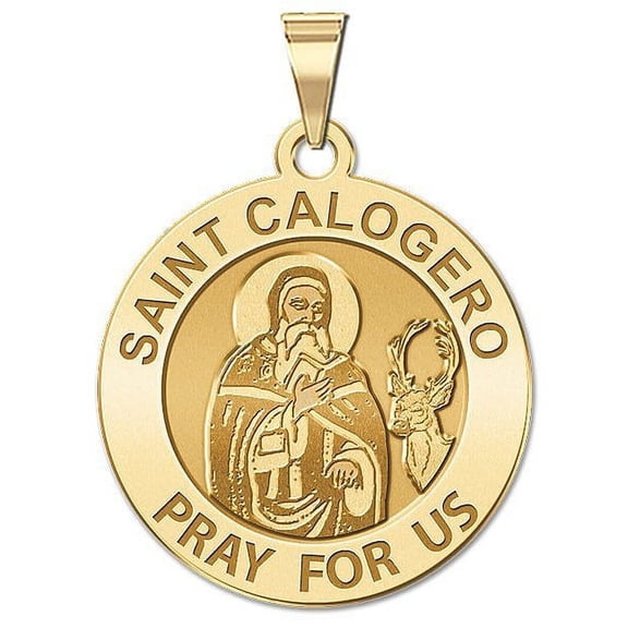 Saint Calogero of Agrigento Religious Medal -  - 2/3 Inch Size of Dime, Solid 14K Yellow Gold