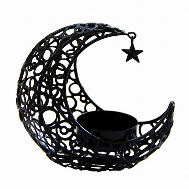 JDEFEG Teacher Ornament Pillar Candle Holders Moon Shaped Metal Candle