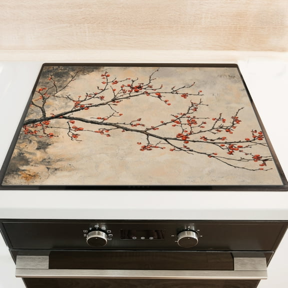 Silicone Stove Mat for Glass Top Stove, Thin Branch Full Of Red Fruit Electric Stove Cover Mat, 28 x 20 Inch Heat - Resistant Gas Gtove Burner Covers Glass Stove Top Protector