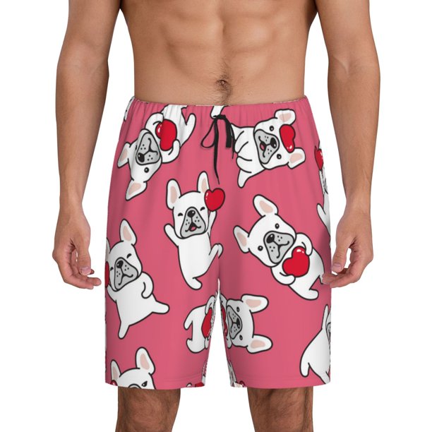 Balery French Bulldog Pantalones cortos de pijama de punto de algodón para hombre con cinturilla y bolsillos-XX-Large